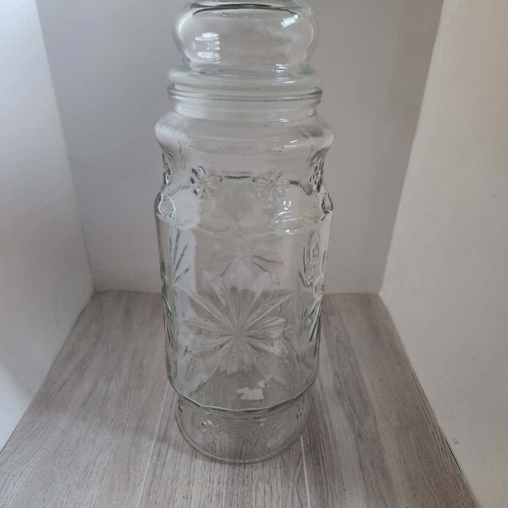 1980's Vintage Planters Peanuts JAR Canister Container Clear Embossed Starburst